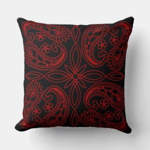 Schwarz-Rot-Blütenmuster-Muster-Baumkronen Kissen