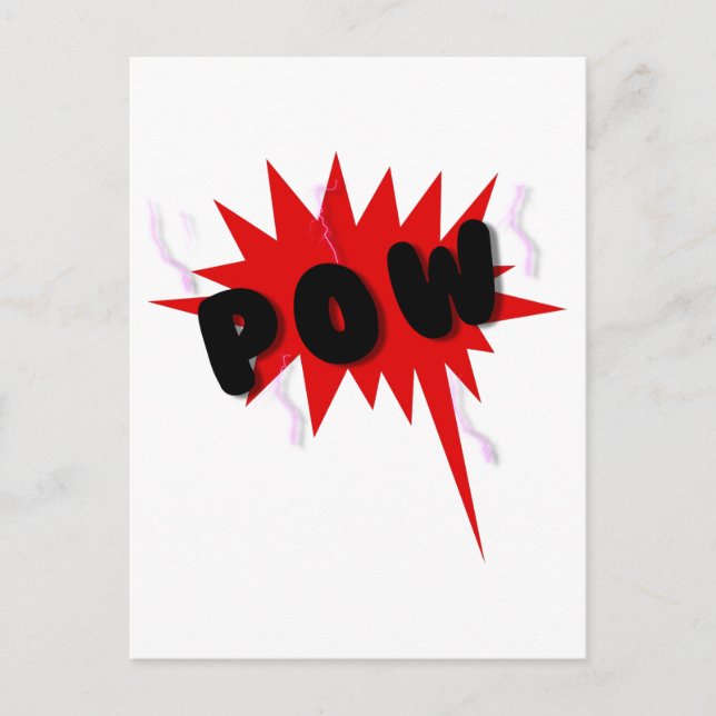 Schwarz/Rot-Comic-Text und Erstplattung POW Postkarte (Vorderseite)