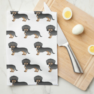 Schwarz-Rot-Draht-haariger Dachshund-Hund-Muster Geschirrtuch