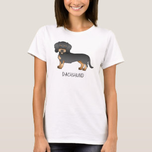Schwarz-Rot-Drahtiger Dachshund-Hund mit Text T-Shirt