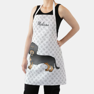 Schwarz-Rot-Drahtiger Dachshund-Hund und Name Schürze