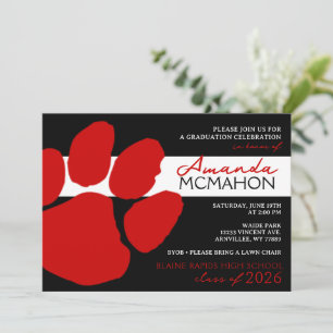 Schwarz-Rot-Eleganter Pawprint (Foto Back) Einladung
