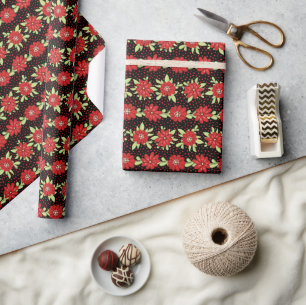 Schwarz-Rot-Flora-Muster Geschenkpapier