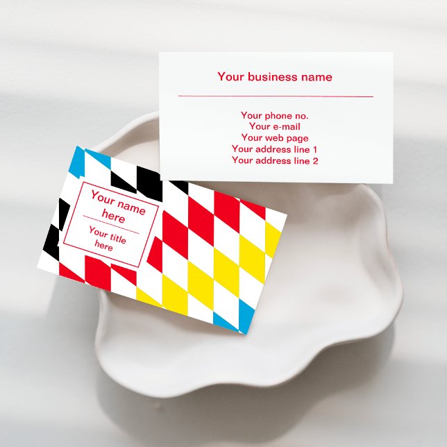 Schwarz-Rot-Gelb- und Blaubayerisches Diamantmuste Visitenkarte (Von Creator hochgeladen)