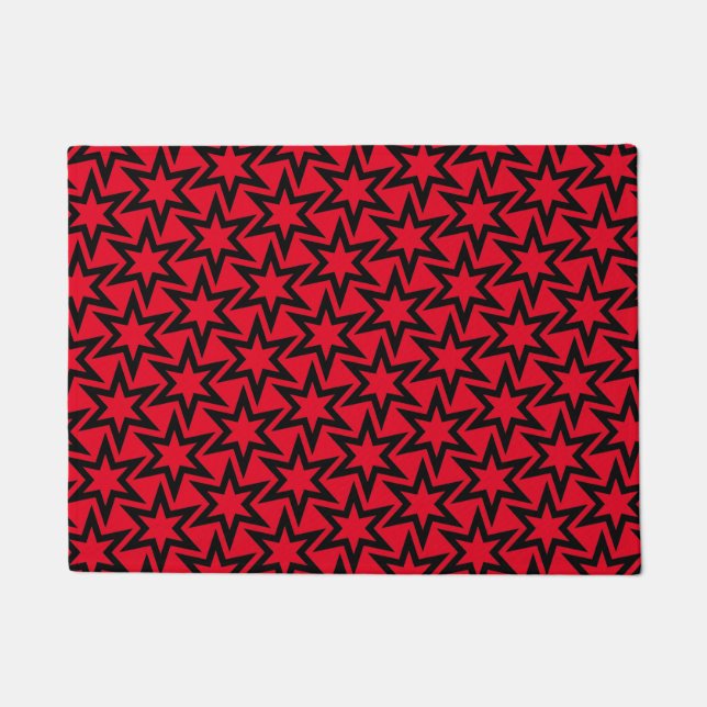 Schwarz-Rot-Geometrisches Sternmuster Fußmatte (Vorderseite)