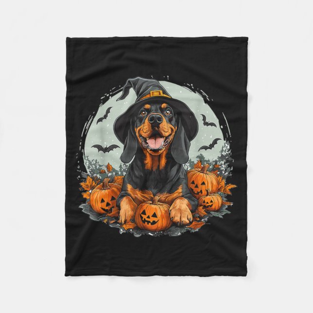 Schwarz-Rot gescheckter Coonhound Hund mit Hexenhu Fleecedecke (Vorderseite)