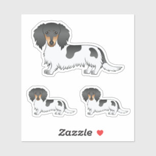 Schwarz-Rot-Gescheckter Langhaar-Dachshund-Hunde Aufkleber