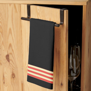 Schwarz + Rot gestreifter Küchenhandtuch mit Zierb Geschirrtuch