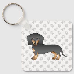 Schwarz-Rot glatthaariger Dachshund Hund & Pfoten Schlüsselanhänger