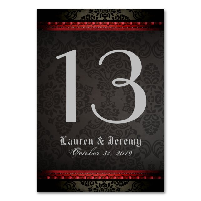 Schwarz/Rot-Gothic-Matching-Hochzeitstisch-Karten Tischnummer (Vorderseite)