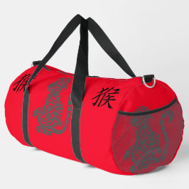 Schwarz, Rot, Grau, Chinesischer Jahrgang der Affe Duffle Bag