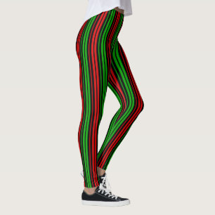 Schwarz Rot Grün Streifen Muster Leggings