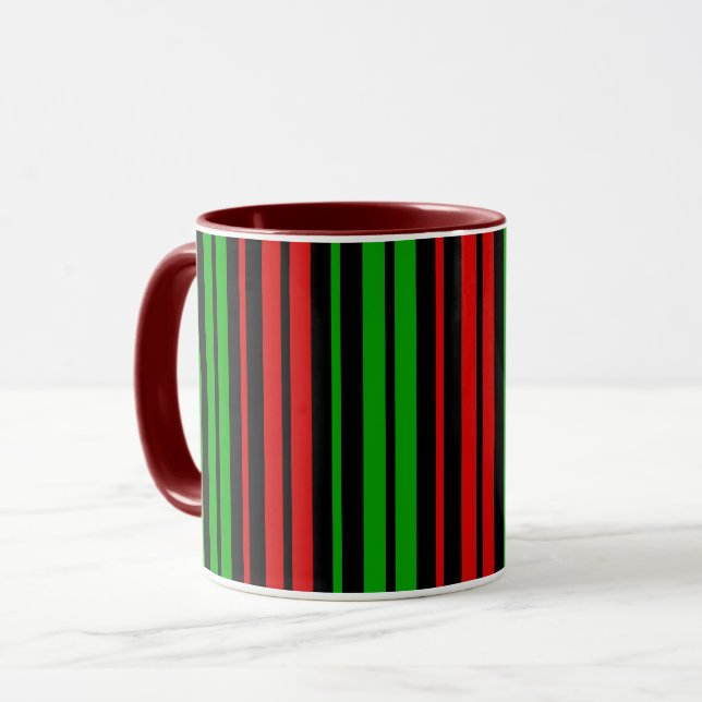 Schwarz Rot Grün Streifen Muster   Tasse (Vorderseite Links)