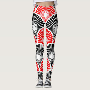 Schwarz-Rot-Halbkreis-Wellenmuster-Leggings Leggings