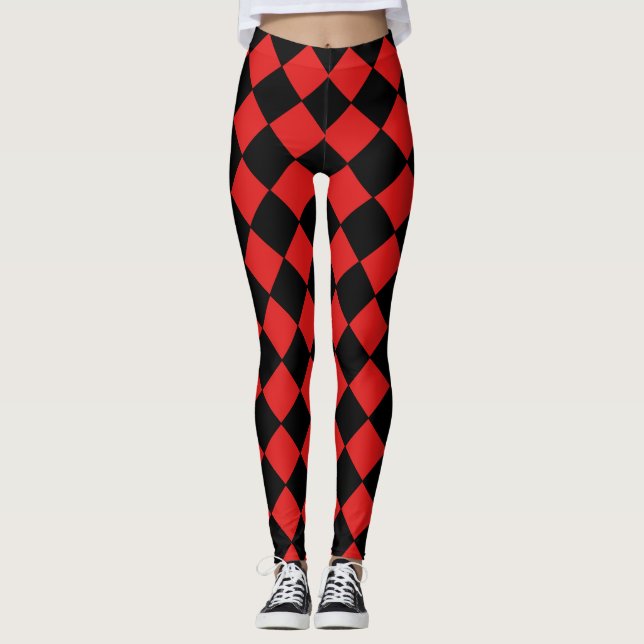 Schwarz-Rot-Harlequin-Prüfmuster Leggings (Vorderseite)