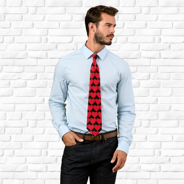 Schwarz-Rot-Herz-Muster Krawatte (Black and Red Hearts Pattern Neck Tie)