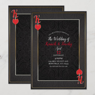Schwarz & Rot Herzkönig Karte Elegante Hochzeit