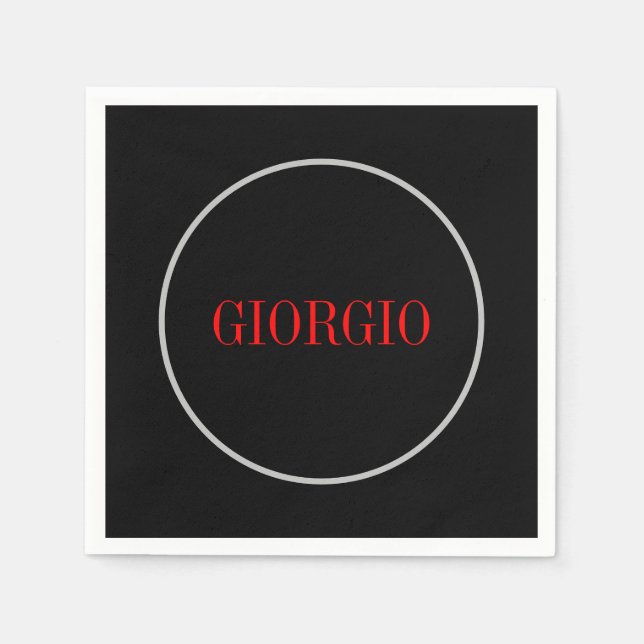 Schwarz Rot Ihr Name Minimalistisch Personal Moder Serviette (Vorderseite)