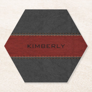 Schwarz-Rot-Imitat aus geheftetem Leder Untersetzer