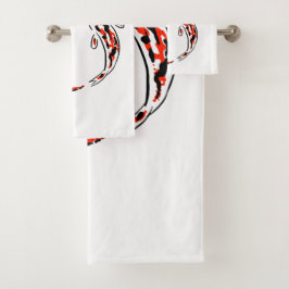 Schwarz & Rot Japanisch Koi Fisch Künstlerisch Badhandtuch Set