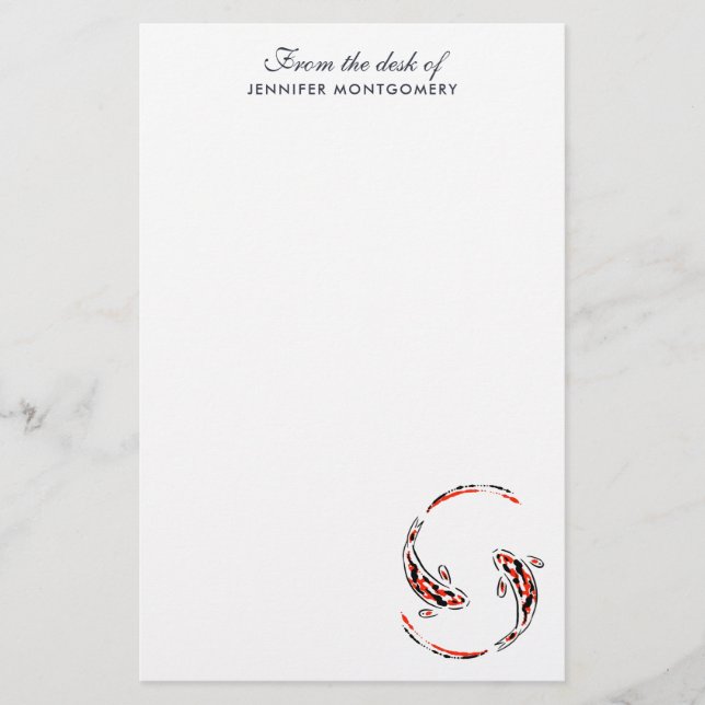 Schwarz & Rot Japanisch Koi Fisch Künstlerisch Briefpapier (Vorderseite)