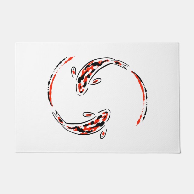 Schwarz & Rot Japanisch Koi Fisch Künstlerisch Fußmatte (Vorderseite)