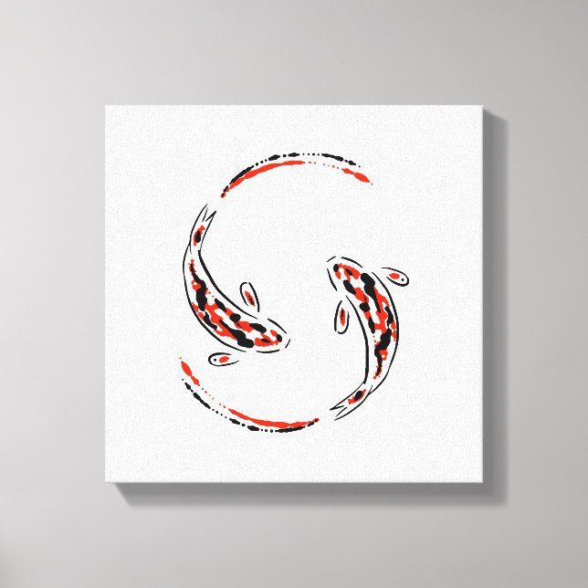 Schwarz & Rot Japanisch Koi Fisch Künstlerisch Leinwanddruck (Vorderseite)