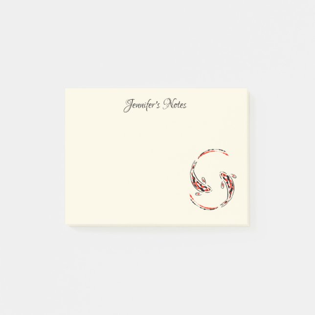 Schwarz & Rot Japanisch Koi Fisch Künstlerisch Post-it Klebezettel (Vorderseite)