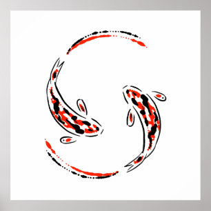 Schwarz & Rot Japanisch Koi Fisch Künstlerisch Poster