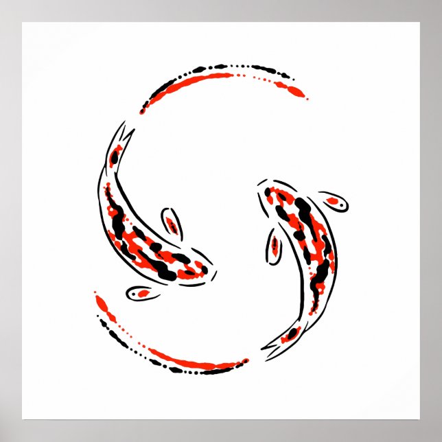 Schwarz & Rot Japanisch Koi Fisch Künstlerisch Poster (Vorne)