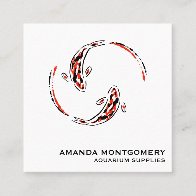 Schwarz & Rot Japanisch Koi Fisch Künstlerisch Quadratische Visitenkarte (Vorderseite)