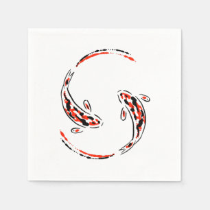 Schwarz & Rot Japanisch Koi Fisch Künstlerisch Serviette