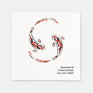 Schwarz-Rot-Japanisch-Koi-Hochzeit Serviette