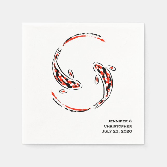 Schwarz-Rot-Japanisch-Koi-Hochzeit Serviette (Vorderseite)