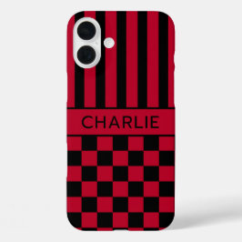Schwarz-rot kariert gestreift personalisiert iPhone 16 plus hülle