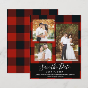 Schwarz-Rot kariert Hochzeitsfoto Save the Date