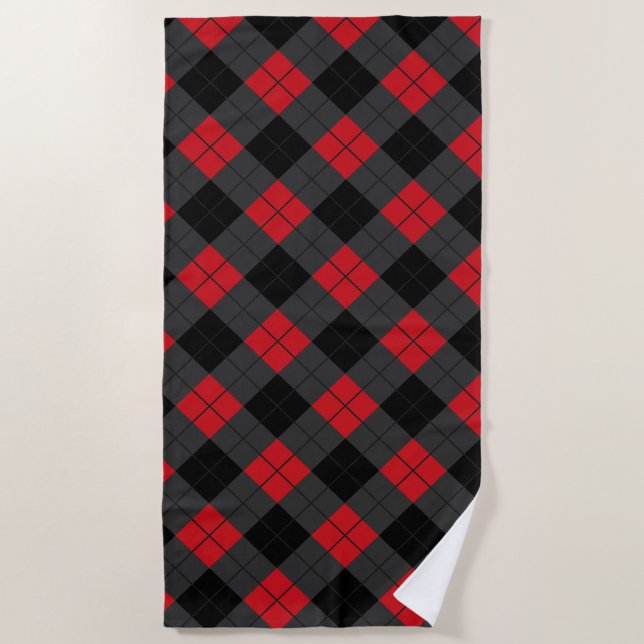 Schwarz-Rot-Kariert-Schachtel Pattern Strandtuch (Vorderseite)