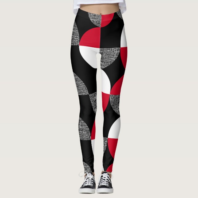 Schwarz, rot, kariertes geometrisches Muster. Leggings (Vorderseite)