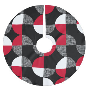 Schwarz, rot, kariertes geometrisches Muster. Polyester Weihnachtsbaumdecke