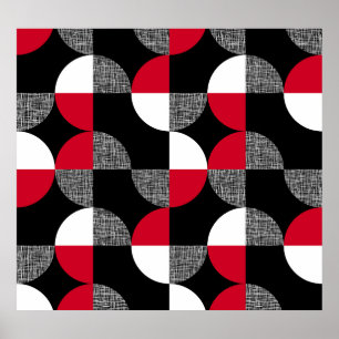 Schwarz, rot, kariertes geometrisches Muster. Poster