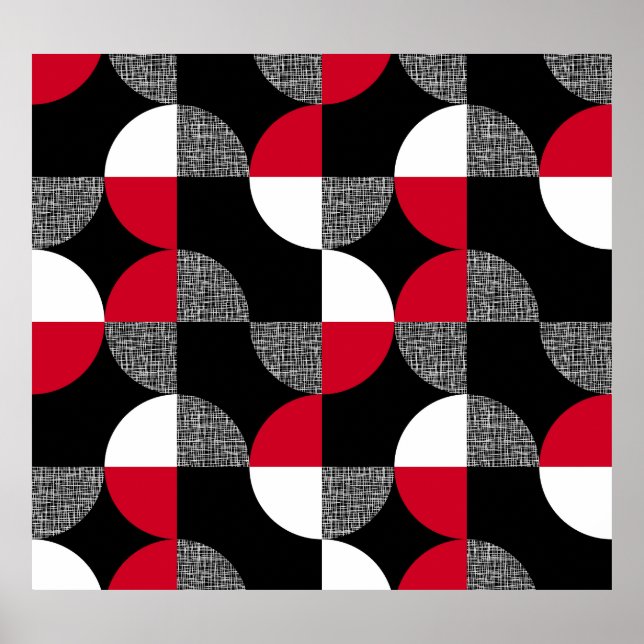 Schwarz, rot, kariertes geometrisches Muster. Poster (Vorne)