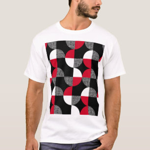 Schwarz, rot, kariertes geometrisches Muster. T-Shirt