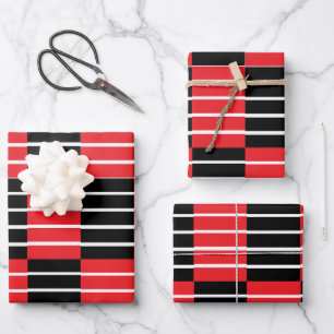 Schwarz-Rot-Karos und Streifen Geschenkpapier Set