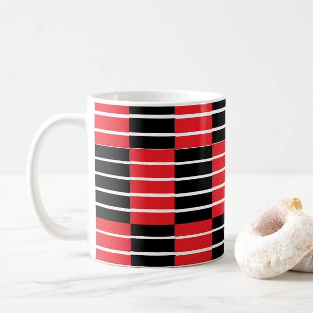 Schwarz-Rot-Karos und Streifen Kaffeetasse (Mit Donut)