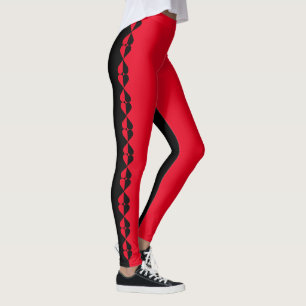 Schwarz-Rot-Königin der Herz-Farbblock-Leggings Leggings