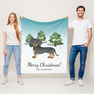 Schwarz-Rot-Kurzhaar-Dachshund - Winterwald Fleecedecke