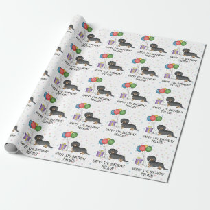 Schwarz-Rot-Langhaar-Dachshund Alles Gute zum Gebu Geschenkpapier