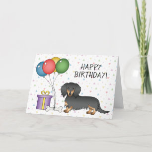 Schwarz-Rot-Langhaar-Dachshund Alles Gute zum Gebu Karte