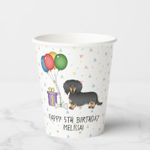 Schwarz-Rot-Langhaar-Dachshund Alles Gute zum Gebu Pappbecher