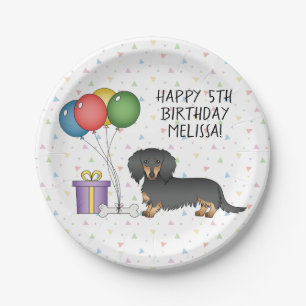 Schwarz-Rot-Langhaar-Dachshund Alles Gute zum Gebu Pappteller